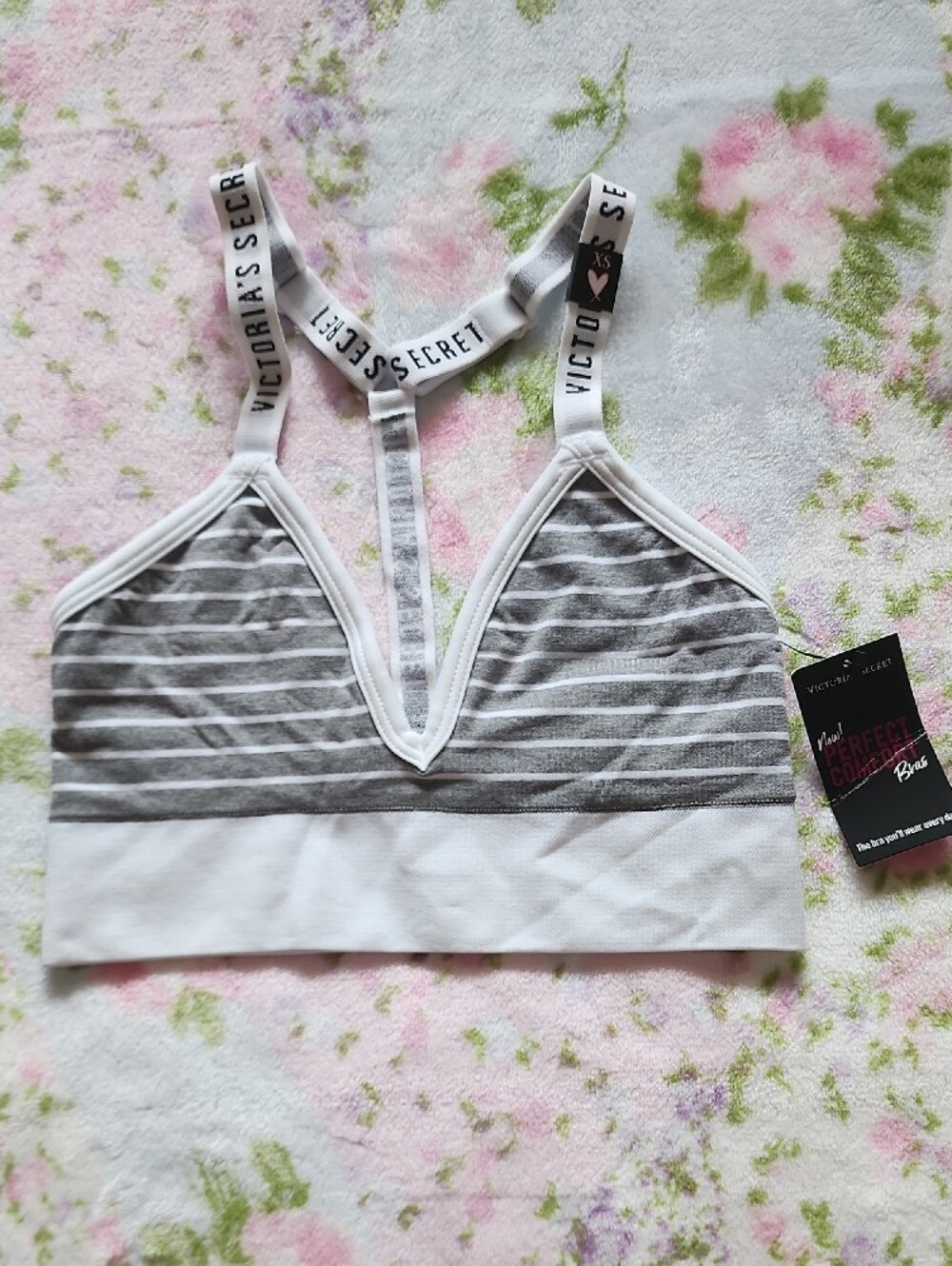NWT Victoria's Secret Gray & White Striped T-Back Bralette XS XP